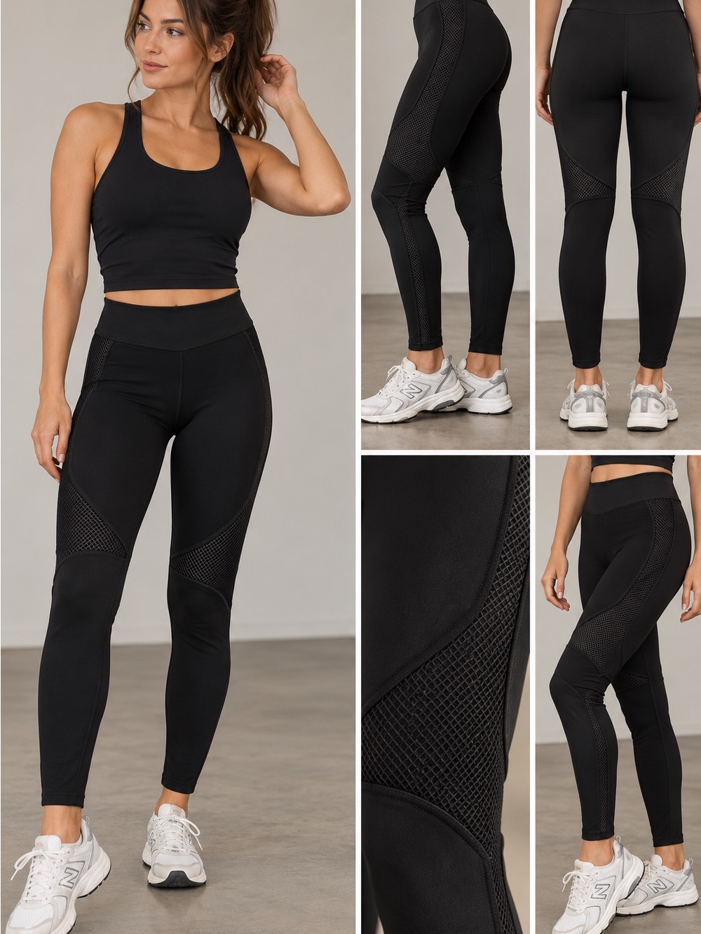 Helmut Lang Black Mesh-Panel High-Waist Leggings. Bikercore moto style size S